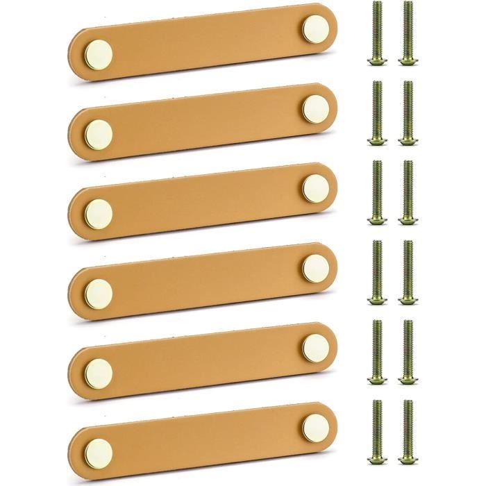 Lot De 6 Poignées Meuble En Cuir Synthétique 128 Mm - Poignées Tiroir Armoire Design Tendance, Alliage Zinc