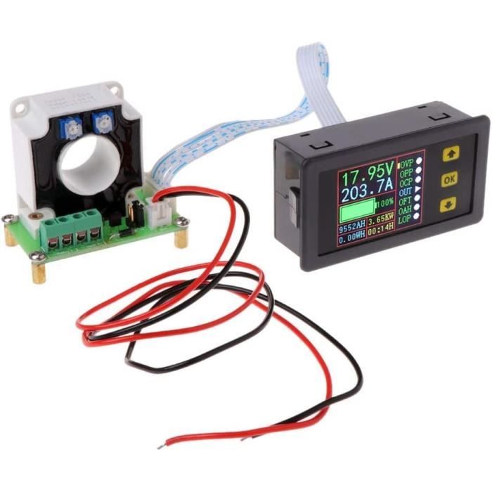Voltmètre Numérique Entgoinggo - Moniteur énergie DC 6-200V/20A - Alarme Tension & Surcharge - Parfait Pour Batteries Véhicules électriques