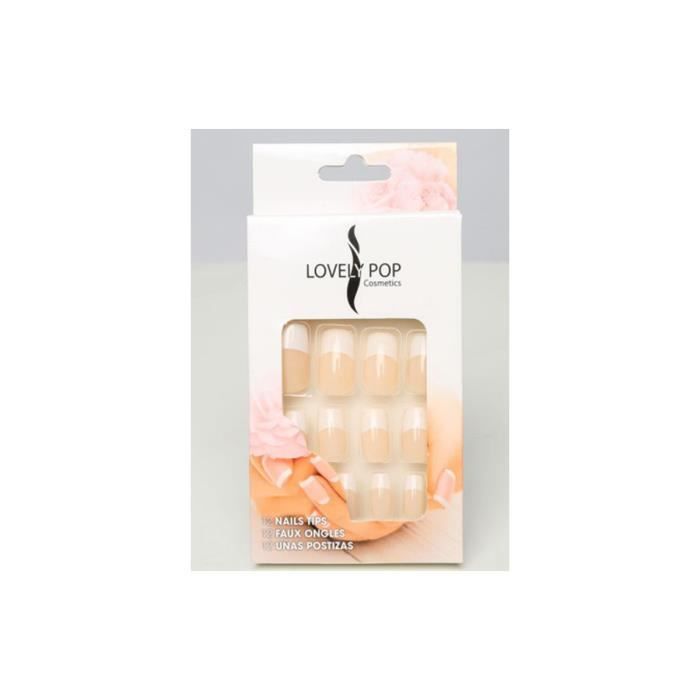 Boite 12 Faux ongles Beige French Blanc REF3 Lovely pop Cdiscount