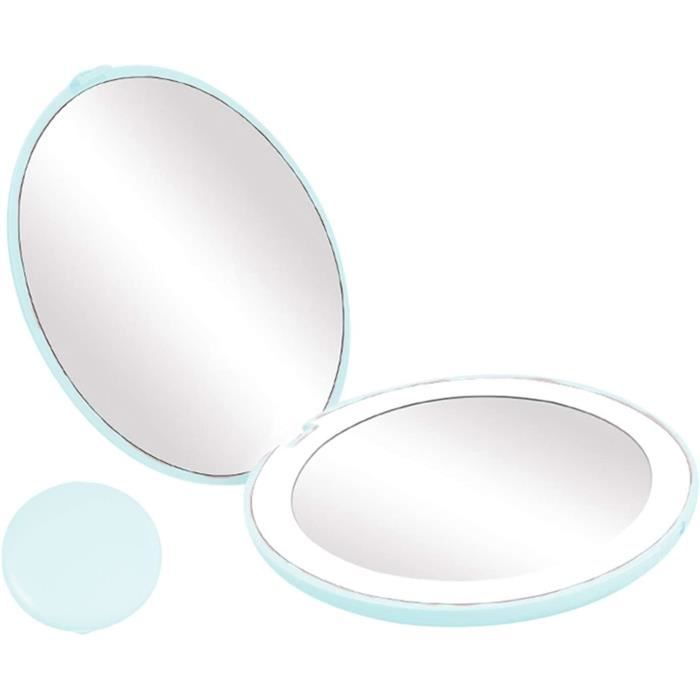 1 Mini Miroir De Maquillage Avec Lumière, Miroir De Poche Pliable