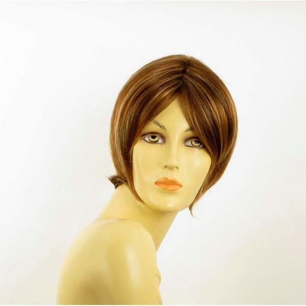 Perruque Femme Courte Synthétique Châtain Cuivré Mèches Blondes - Modèle YASMINE 6BT27B - Neuf Avec étiquettes