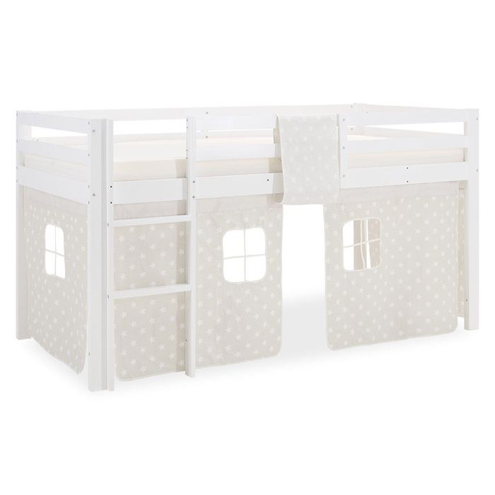 Lit mezzanine pour enfants 90 x 200 cm blanc avec rideau à étoiles sans sommier à lattes Lit mezzanine pour enfants 90 x 200 cm blanc avec rideau à étoiles sans sommier à lattes