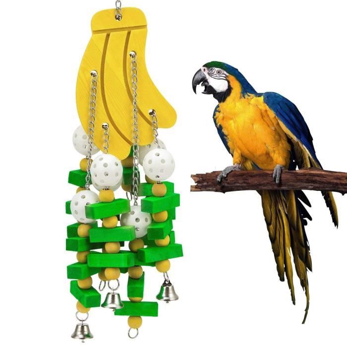 Jouet à mâcher pour oiseaux - Perroquet - Bois - Vert - Jaune