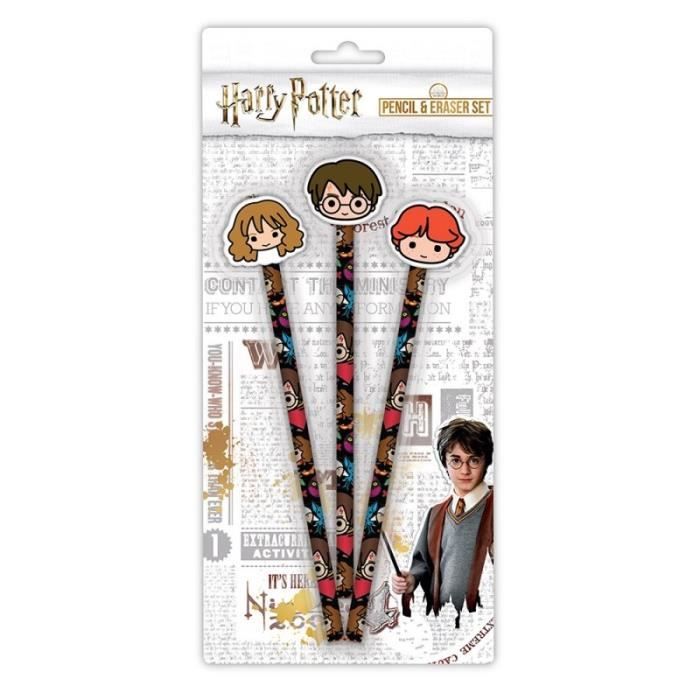 Harry Potter - Ensemble de 3 crayons et gommes Chibi - Cdiscount