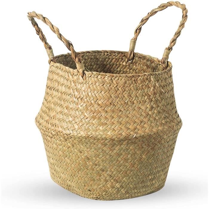 Panier Rangement Osier Avec Poignées Dentelle - 19x19x26 Cm, Décoration Mariage, Pâques, Maison