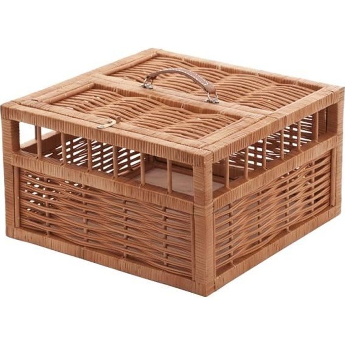 Panier de transport en osier pour petits oiseaux (pigeon) – blanc avec poignée sécurisé