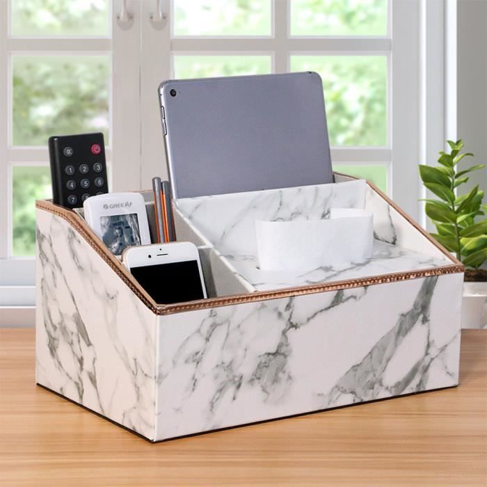 Boite De Rangement Telecommande Tv 5 Compartiments Boite Distributeur A Mouchoirs Design En Cuir 29 5 17 5 10cm Blanc Achat Vente Distributeur Mouchoir Cdiscount