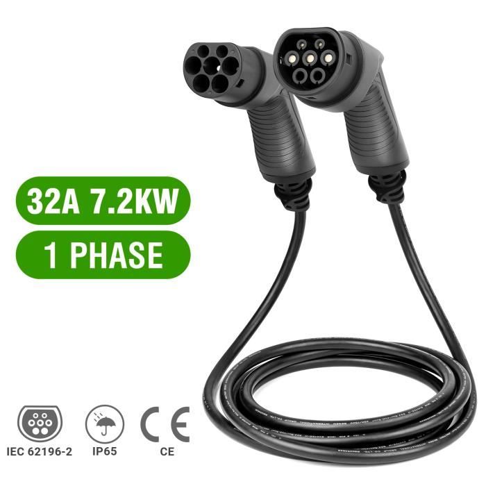 LÉFANEV Câble de chargeur EV 7kw 32A monophasé 5 mètres chargeur de voiture électrique, type 2 à type 2, pour station de charge