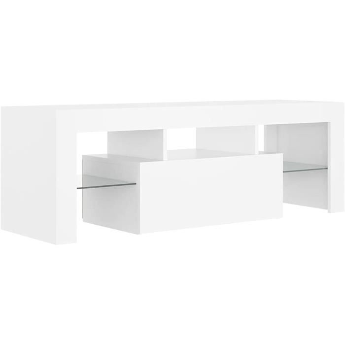 PURFINO – Meuble TV Suspendu Flottant 200 Cm, LED RGB, Profondeur 31 Cm, MDF Blanc – Pour TV 65-85 Pouces