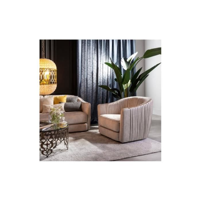 Fauteuil Bois Et Tissu Beige Cdiscount Maison