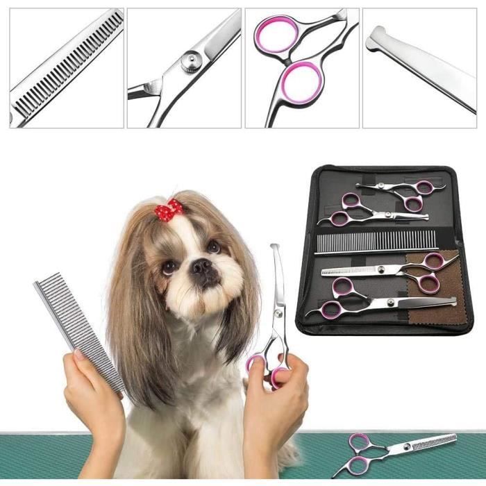 Ciseaux pour Chien, Ensemble de 5 Outils de Toilettage en Acier 