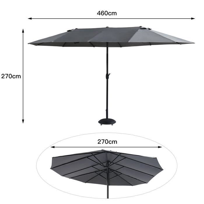 DUOKON - Parasol d'extérieur et poteau en aluminium 460 x 270 cm Sabe