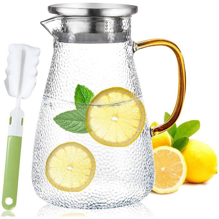 Carafe en VerreCarafe en Verreavec infuseur 1.8 Litre Verre Pichet avec Couvercle thé glacé pichet deau Chaud Eau Froide