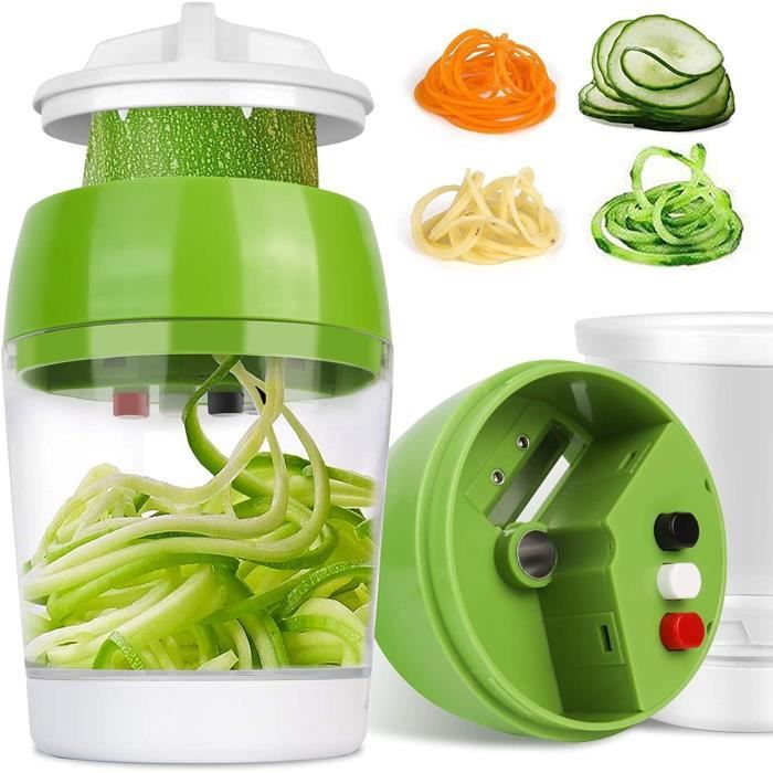 Spiralizer Hachoir à légumes en spirale manuel pour créer des spaghettis sans fin 13*7CM blanc