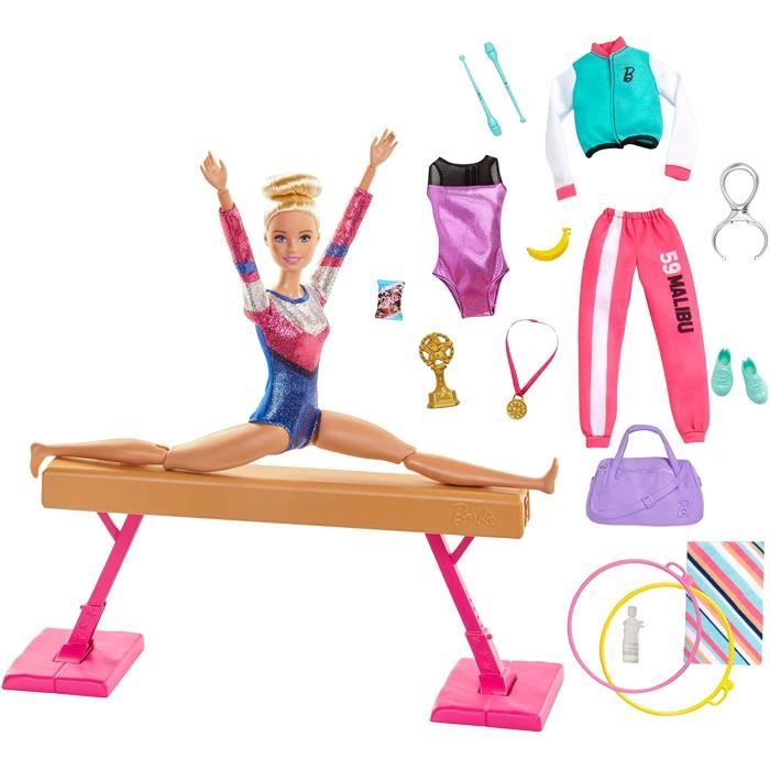 Barbie Gymnaste – Poupée De 30,4 Cm En Justaucorps Métallisé – Massues Et Ruban Inclus – Cadeau Enfant Dès 3 Ans