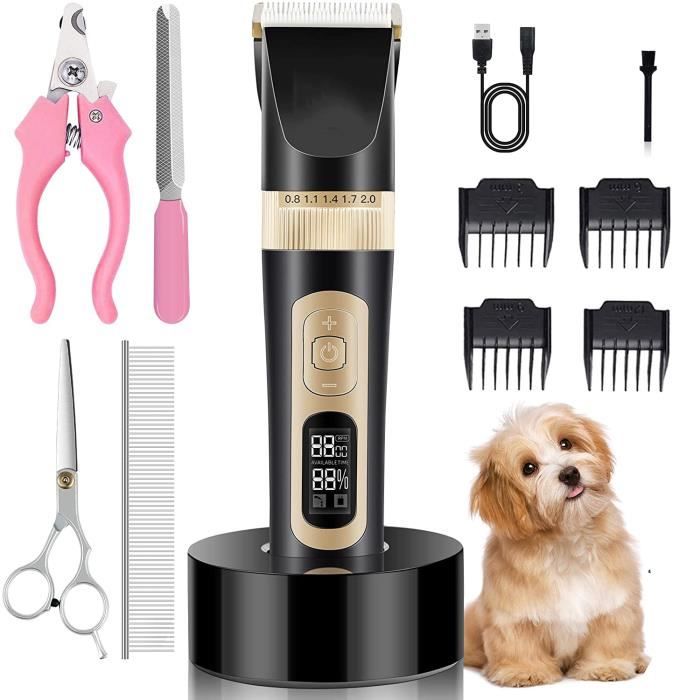 Meilleurs prix pour Tondeuse Chien Professionnelle Electrique Silencieuse Rechargeable Sans Fil Rasoir Lame Détachable et Lavable Kits avec 4 Peignes