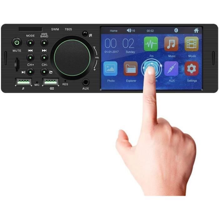 Autoradio MP5 Bluetooth 1 DIN - Écran Tactile 5,1 Pouces - Lecteur Multimédia USB/FM - 4x60W