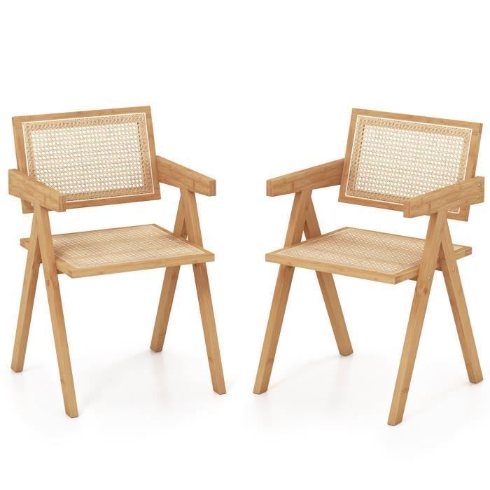 COSTWAY Lot de 2 Chaises de Salle à Manger-Cadre en Bambou Naturel Dossier et Accoudoirs en Imitation Canne Hauteur du Siège 45cm COSTWAY Lot de 2 Chaises de Salle à Manger-Cadre en Bambou Naturel Dossier et Accoudoirs en Imitation Canne Hauteur du Siège 45cm