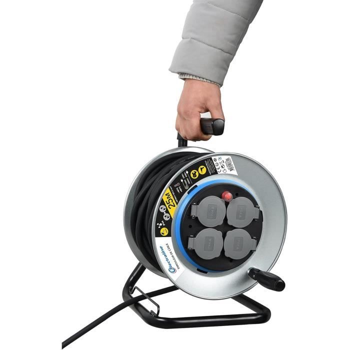 Enrouleur Electrique Professionnel Electraline 25M - 4 Prises IP44 Pour Chantier - Câble Caoutchouc H07RN-F