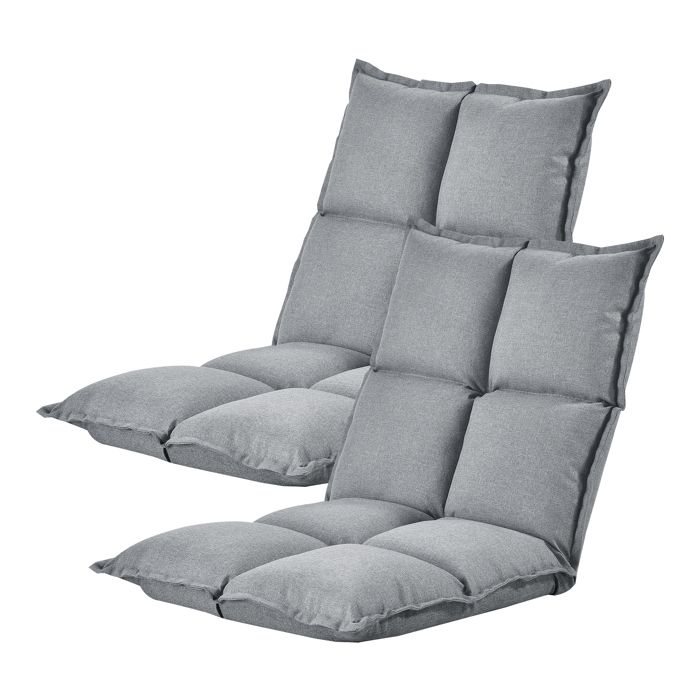 Lot de 2 Fauteuils de Sol avec Dossier Réglable Gris Clair 110 x 55 x 11 cm [en.casa]