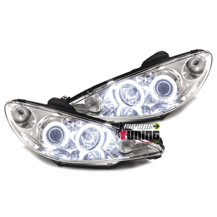 PHARES TUNING FEUX AVANTS ANNEAUX CCFL ANGEL EYES PEUGEOT 206 1998-2002 en H4 (00501)
