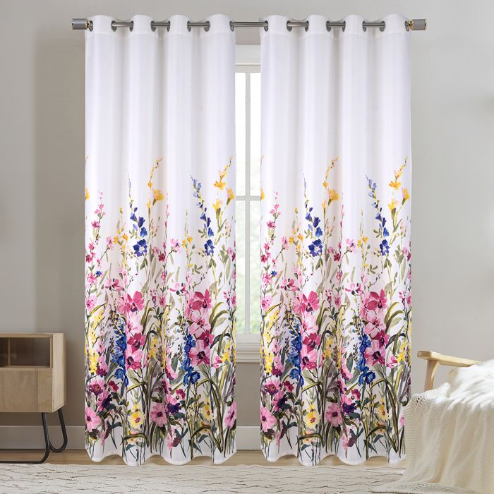 Paire de Rideaux occultants motif floral Blanc 140x260 cm