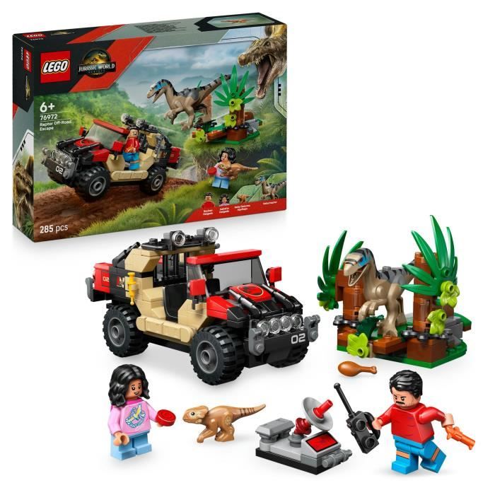 LEGO Jurassic World Le Vélociraptor et l’Évasion en 4x4 - Jouet Dinosaure avec 2 Figurines - Jouet Enfants dès 6 ans