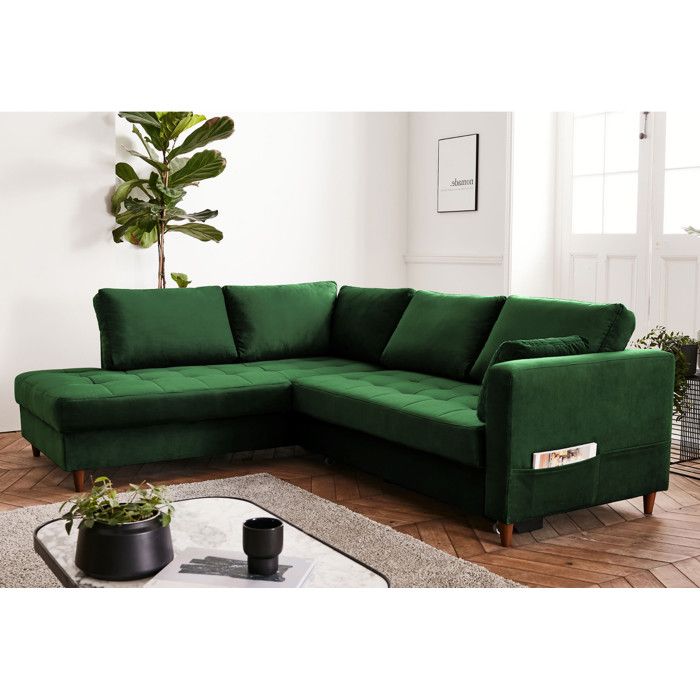 Anna - canapé dangle gauche - 5 places - convertible - en velours - Vert