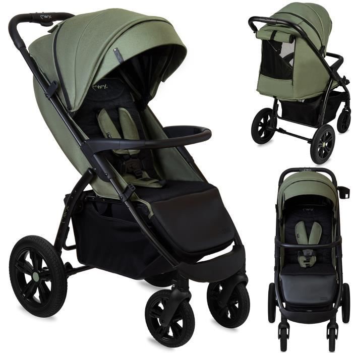 Poussette ultra compacte MoMi MIYA - De 6 mois à 22 kg - Kit d'accessoires - Roues de 11 - Vert