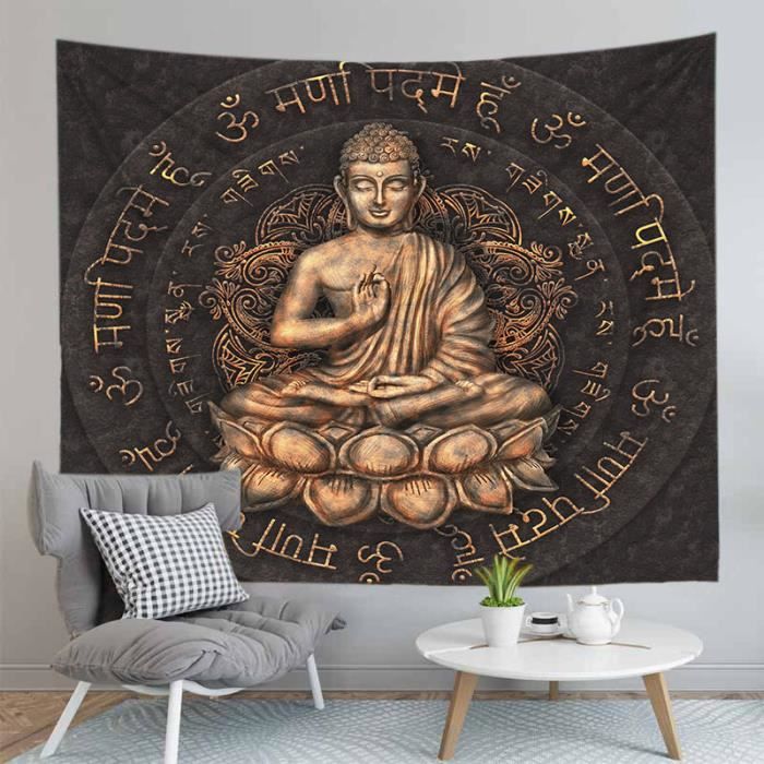 Banemi Tapisserie Murale Decoration Chambre Tenture Murale Tapisserie Murale Tissu Polyester 150x130CM Motif De Bouddha Le Thème Du Bouddhisme