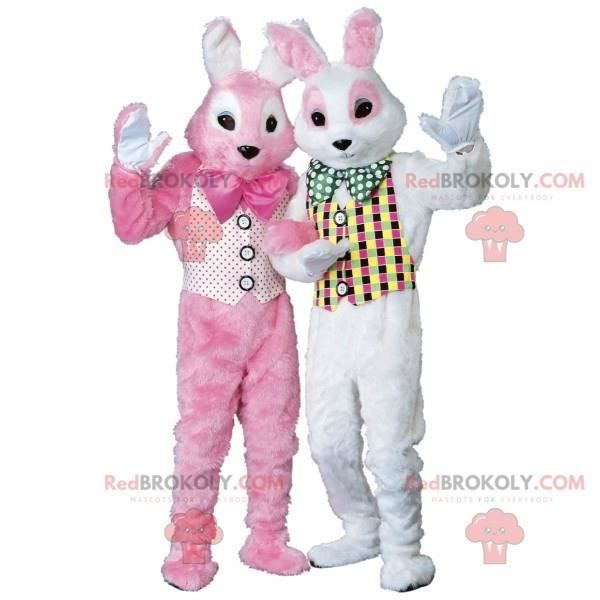 2 Mascottes de lapins roses et blancs - Costume Redbrokoly.com ...