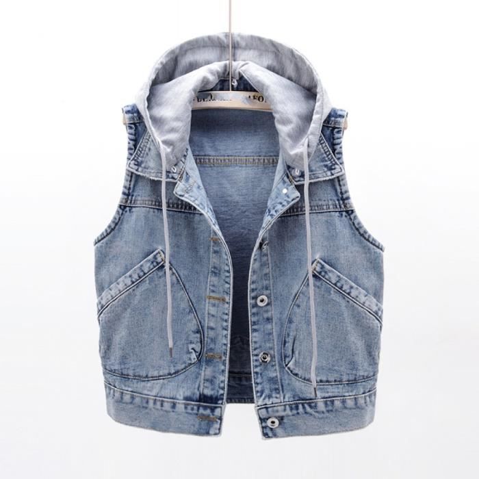 Gilet Jean Femme Perles - Sans Manches Vintage | Cardigan Décontracté Grande Taille