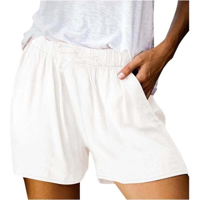 Short Femme ete Short Lin Coton Femme ete Chic Large Fluide Shorts avec  Cordons de Serrage Short Femme Unicolore Loose Femme Short Blanc -  Cdiscount Prêt-à-Porter