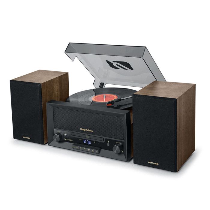 Platine vinyle muse mt-120 mb avec syst&egrave;me cd, bluetooth, usb, st&eacute;r&eacute;o 3 vitesses 33-45-78 tours