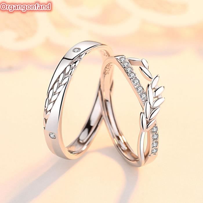 couple ring-argent massif 925-blé bonheur-ouverture ajustable - cadeau saint valentin