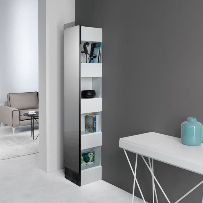 bibliothèque rettangolo acier couleur blanc + miroir hide couleur bronze noir carbone blanc bois inside75