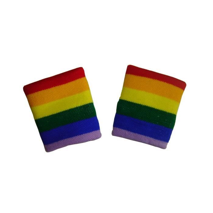 lot 2 bracelets arc en ciel rainbow gay pride serre poignet éponge sport jogging tennis no maillot drapeau fanion casquette ...