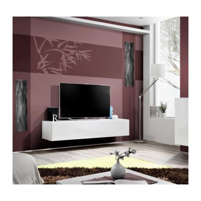 Meuble TV FLY design, coloris blanc brillant. Meuble suspendu moderne et tendance pour votre salon.: 40 Blanc