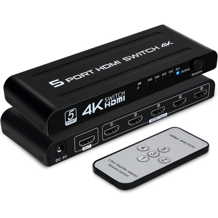 4K Switch Hdmi 5 Entrées 1 Sortie, 5X1 Commutateur Hdmi 5 Ports Avec