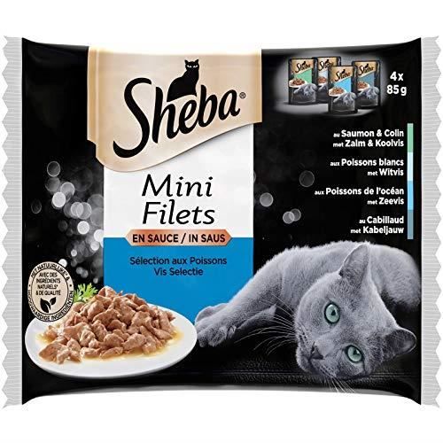 Sheba Mini Filets en sauce pour chat adulte – Nourriture humide pour chats - sélection aux poissons – Sachets fraîcheur 21181