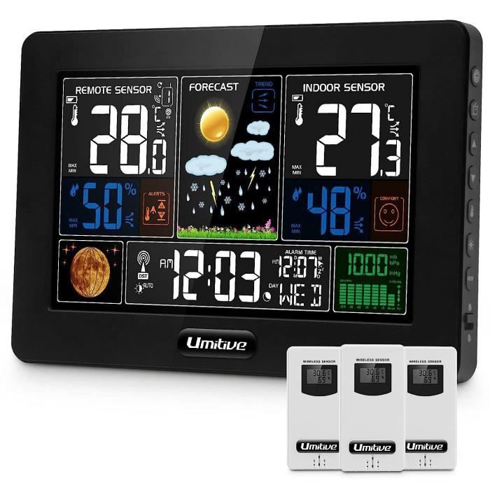 Station Météo Sans Fil Écran LCD Couleur Avec Capteur Intérieur