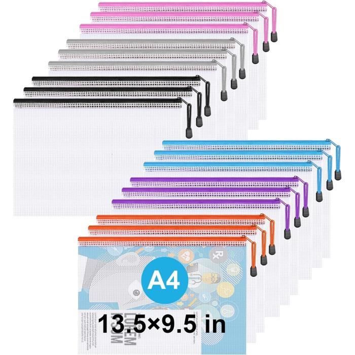 Lot De 20 Pochettes En Plastique A4 Avec Fermeture Éclair Pour L'École, Le Bureau, La Maison