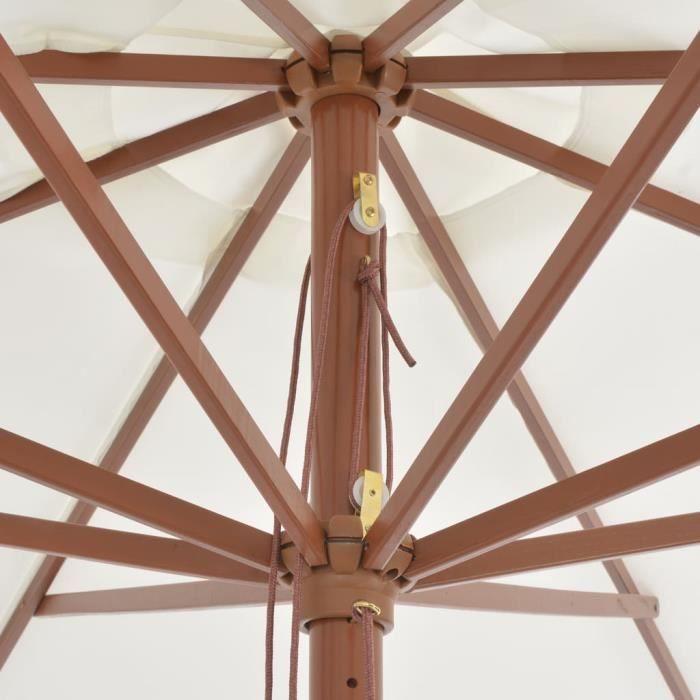 Parasol avec mât en bois - SURENHAP - bambou laminé et bois dur et tissu - blanc sable - 350 x 256 cm