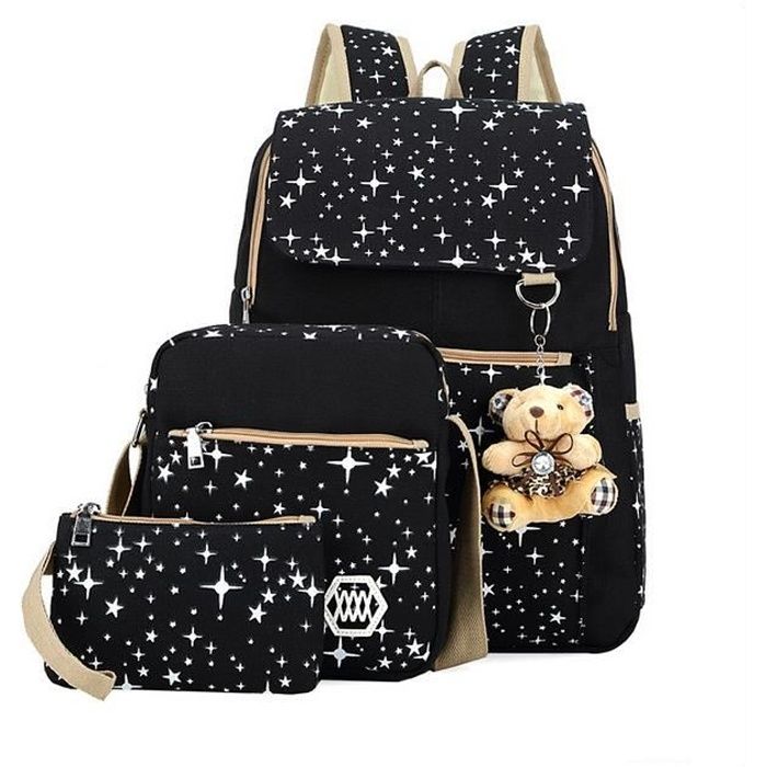 Sac à Dos pour College Fille pour Scolaire Ado Style Loisir (Noir)