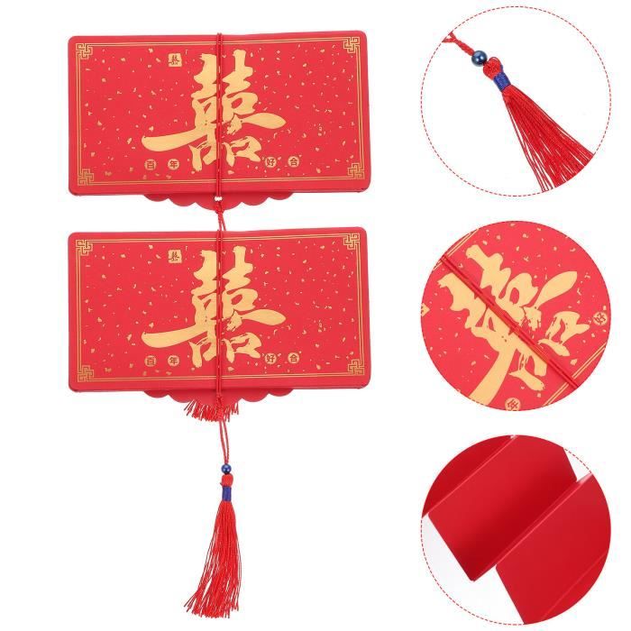 Enveloppe Chinoise En Soie Rouge Brodée Pour Cadeaux De Mariage Ou Argent - 19.5x11 Cm - 3