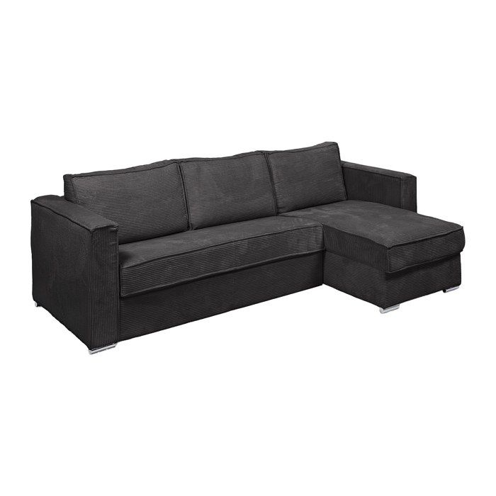 Canapé dangle convertible express et réversible en velours côtelé gris anthracite - Couchage à lattes larges 140 cm - Matelas 14 cm