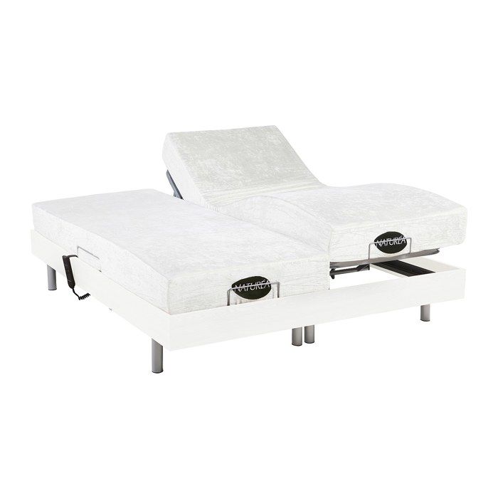 Lit électrique de relaxation tout plots + matelas mémoire de forme et bambou - 2 x 70 x 190 cm - Blanc - LYSIS III de NATUREA Lit électrique de relaxation tout plots + matelas mémoire de forme et bambou - 2 x 70 x 190 cm - Blanc - LYSIS III de NATUREA