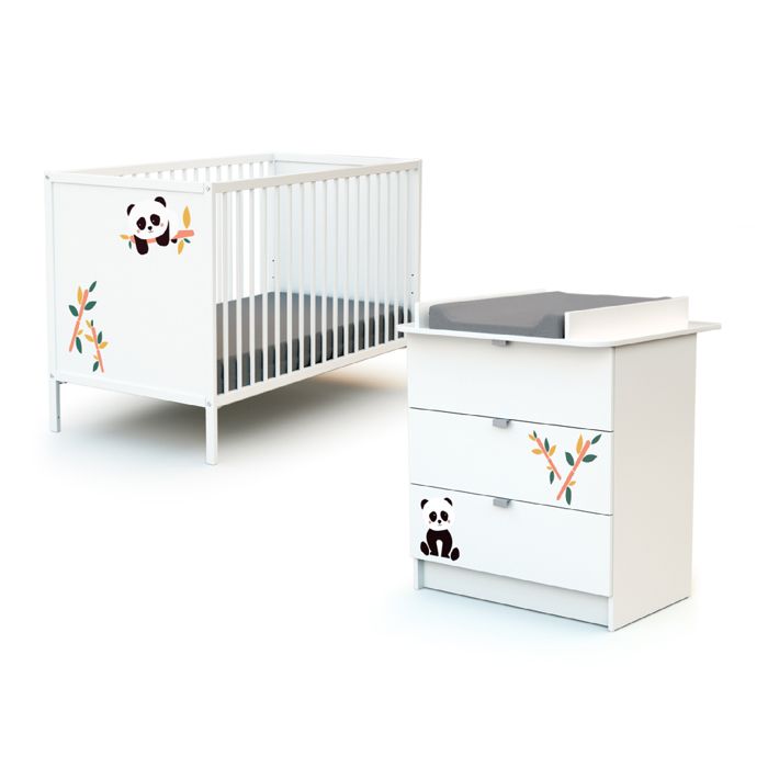 WEBABY - Chambre bébé lit et commode à langer en bois ALBA Blanc et Noir - Taille unique WEBABY - Chambre bébé lit et commode à langer en bois ALBA Blanc et Noir - Taille unique