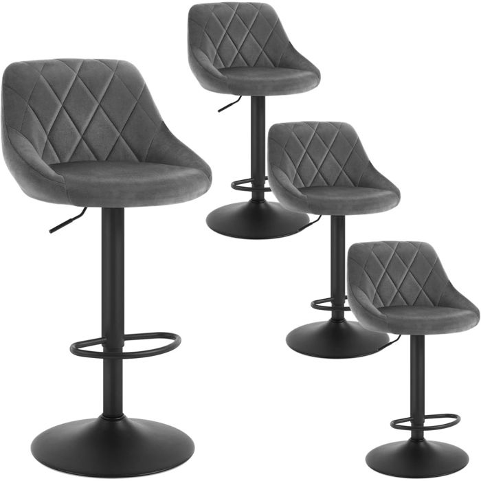 WOLTU 4 x Tabourets de bar siège bien rembourré en velours Hauteur réglable pieds en métal Gris foncé WOLTU 4 x Tabourets de bar siège bien rembourré en velours Hauteur réglable pieds en métal Gris foncé