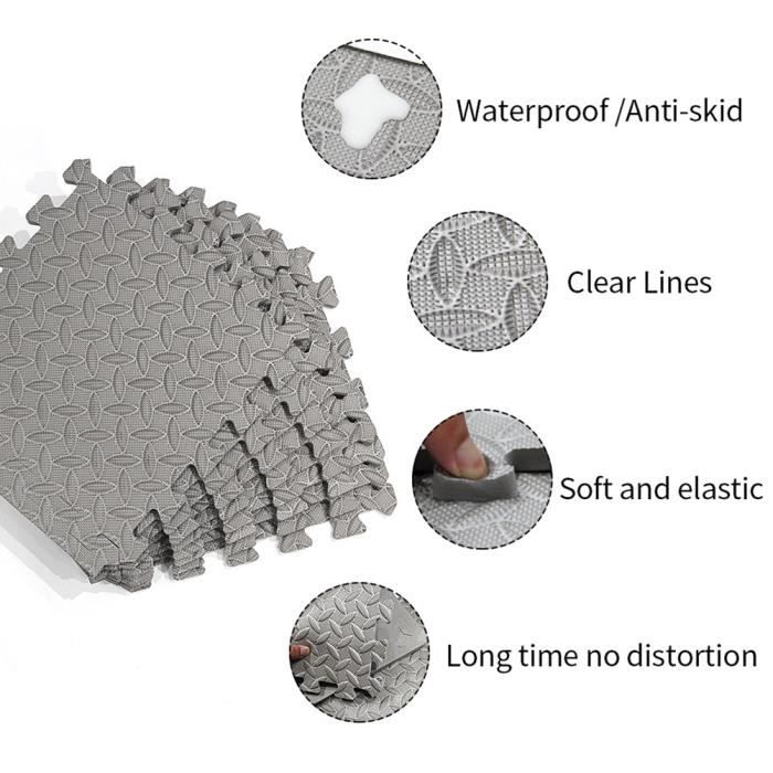 Tapis De Sol Anti-chocs Puzzle En Mousse EVA - 16 Pièces 30x30cm - Noir